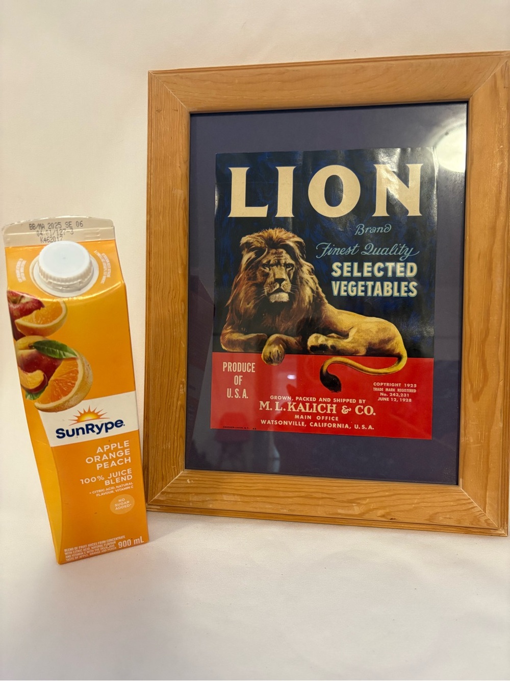 Framed 1943 original Lion brand,,crate label
